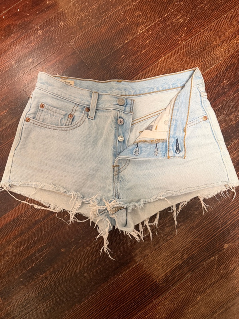 Levi's Light Blue Distressed Denim Shorts